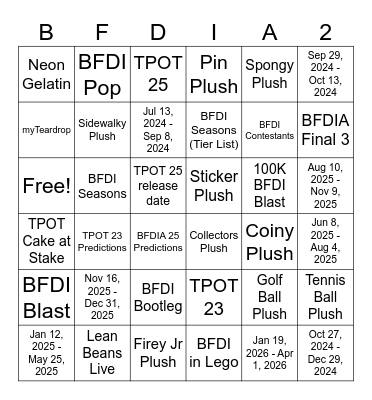 BFDI 3 new videos (shorts edition) Bingo Card