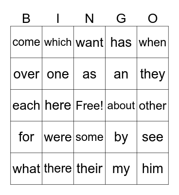 Heart Word Bingo for Grace Bingo Card