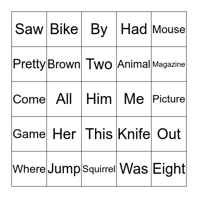 Level 1 Words (5) Bingo Card