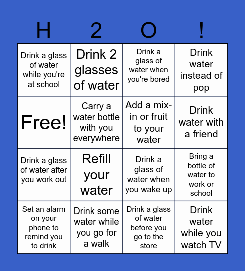 Hydration Bingo Card