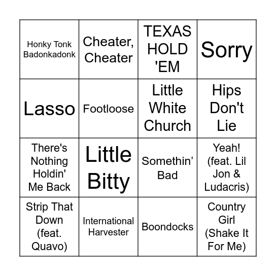 Brittany's Mixtape Bingo Card