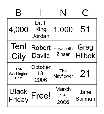 Deaf President Now & Unity for Gallaudet Bingo Card