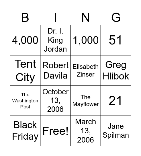 Deaf President Now & Unity for Gallaudet Bingo Card