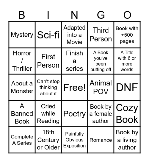 Book Bingo 2026 Bingo Card