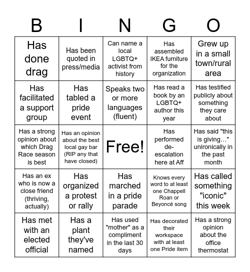 Queer Bingo Card