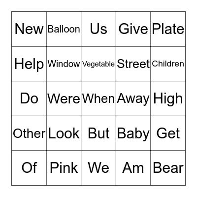Level 1 Words (6) Bingo Card