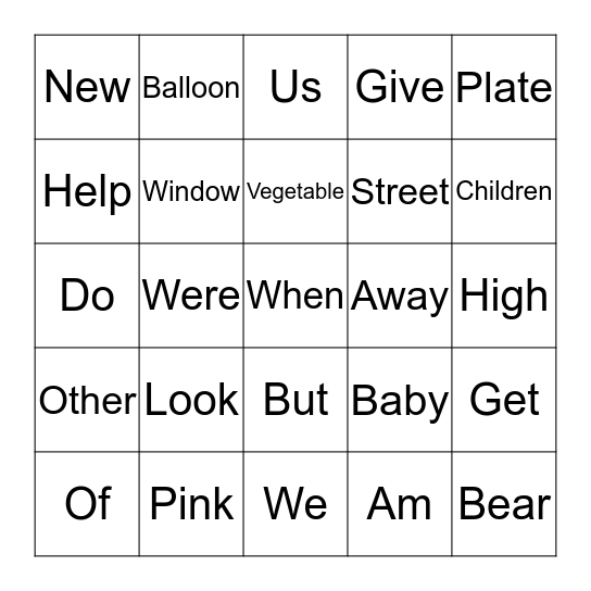 Level 1 Words (6) Bingo Card