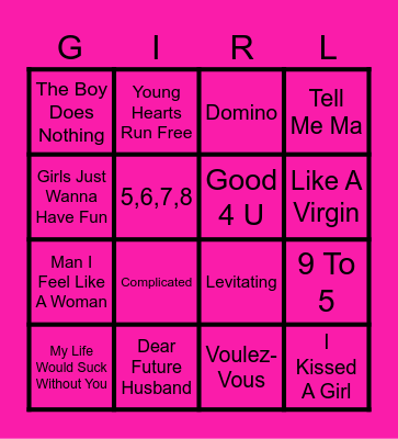 Girly Pop (Round 1) Bingo Card