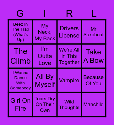 Girly Pop (Round 2) Bingo Card