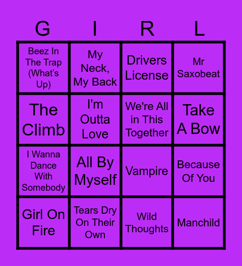 Girly Pop (Round 2) Bingo Card