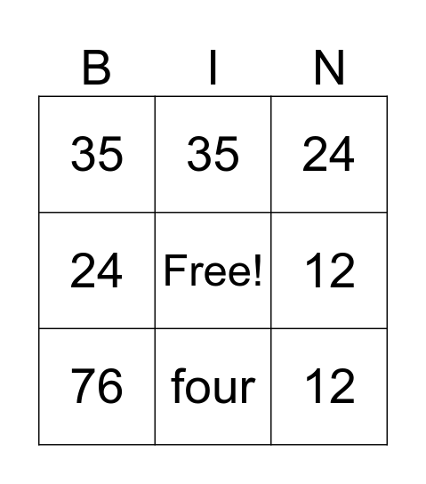 Untitled Bingo Card