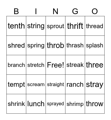 PA Three-Phoneme/Digraph Blends Bingo Card