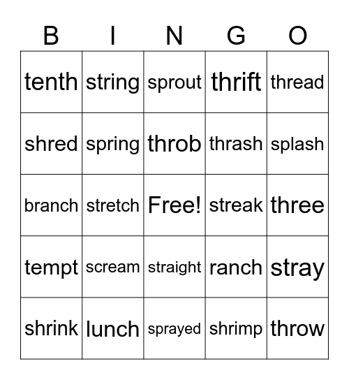 PA Three-Phoneme/Digraph Blends Bingo Card