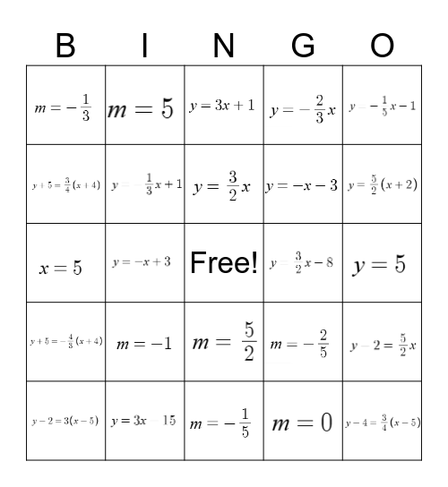 Parallel and Perpendicular BINGO Card