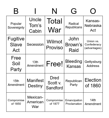 Periods 5 Bingo Card