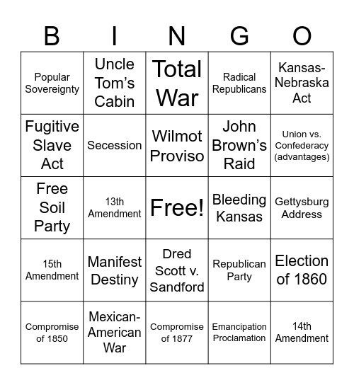 Periods 5 Bingo Card