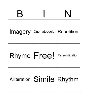 Poetic Devices Bingo Card
