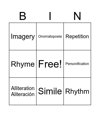Poetic Devices Bingo Card