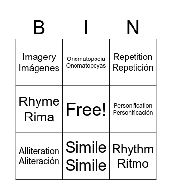 Poetic Devices Bingo Card
