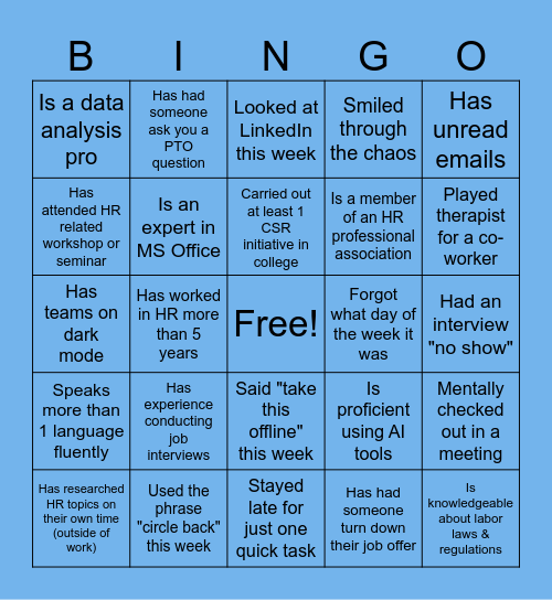 People Team Bingo Card
