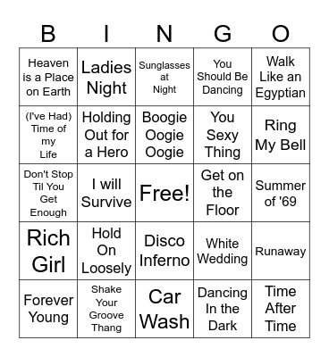 Disco & Rock Bingo Card