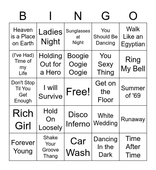 Disco & Rock Bingo Card
