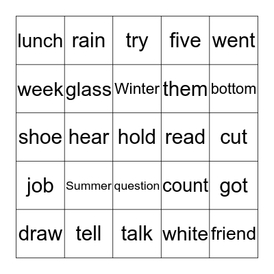 Level 2 Words (4) Bingo Card