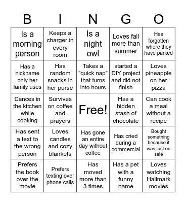 Ladies Night Bingo Card