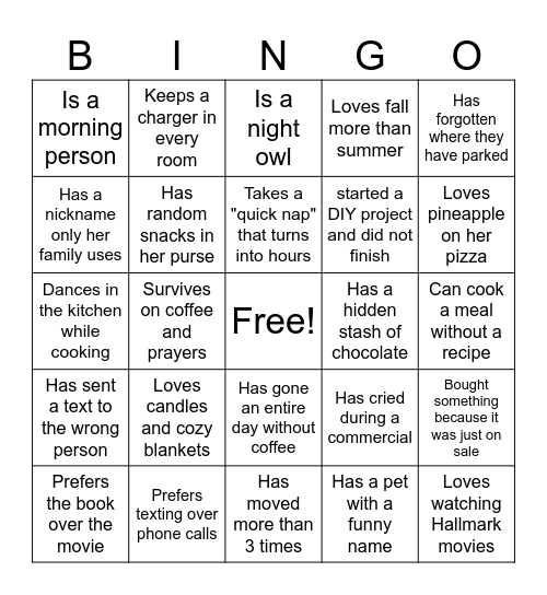 Ladies Night Bingo Card