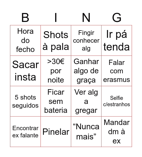 Queima Bingo Card