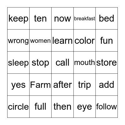 Level 2 Words (5) Bingo Card