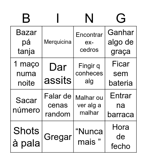 Queima bingo Card