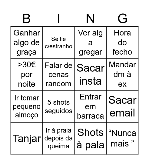 Queima Bingo Card
