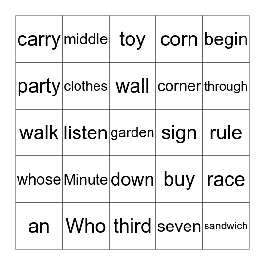 Level 2 Words (6) Bingo Card