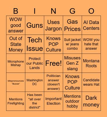 Candidate Forum Bing Bingo Card
