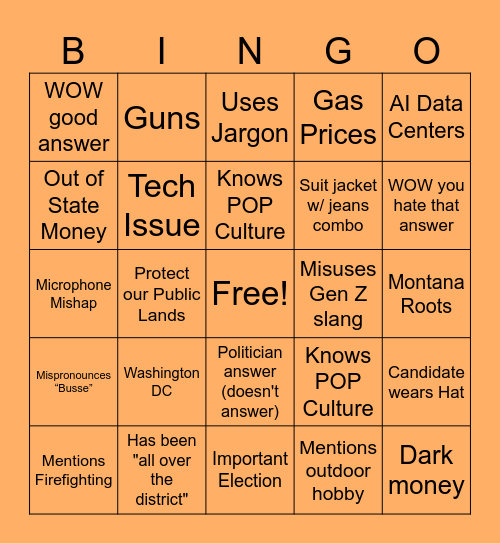 Candidate Forum Bing Bingo Card