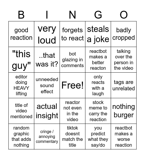 bad reactor bingo (credit to jacksfilms) Bingo Card