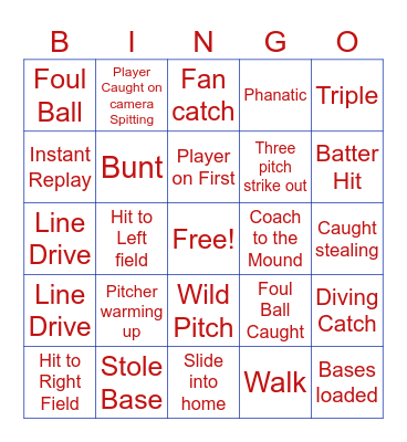 Baseball Bingo Card Bingo Card