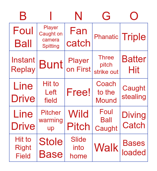 Baseball Bingo Card Bingo Card