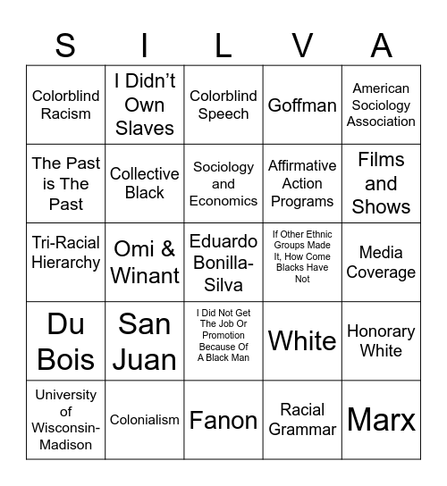 Contemporary Theorist Bingo! Bingo Card