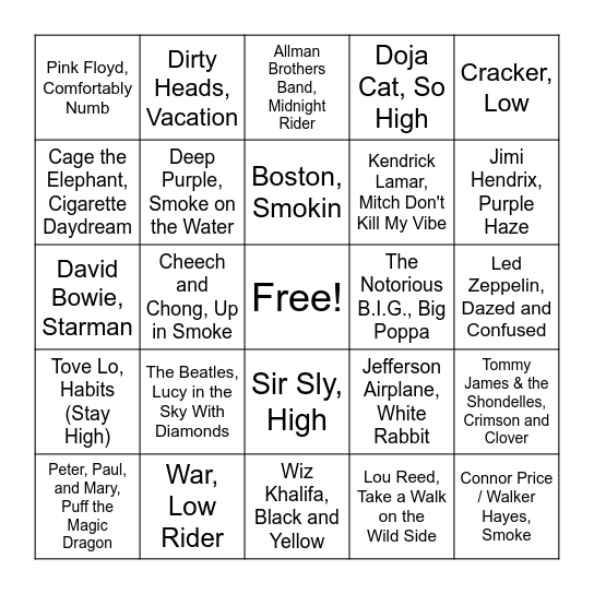 Round 1: 4/20 Bingo Card
