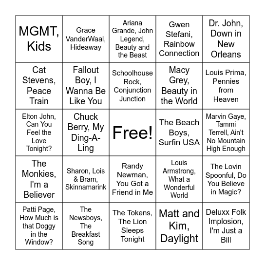 Round 1: Kids Bingo Card