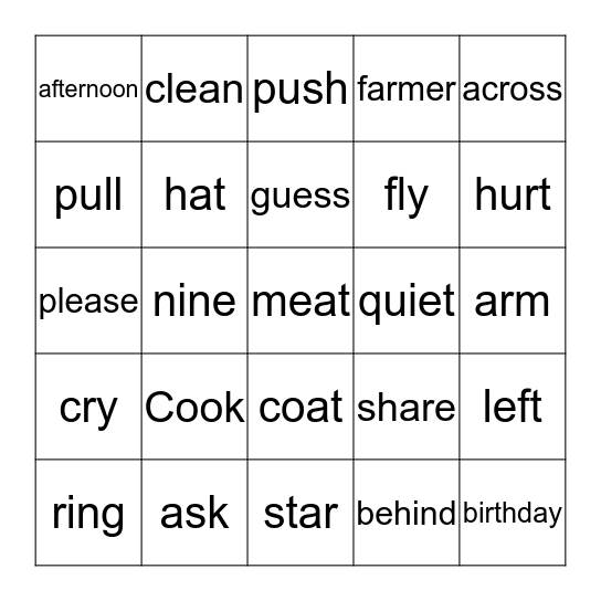 Level 2 Words (7) Bingo Card