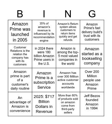 Amazon Bingo Card