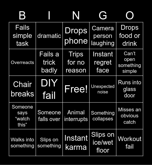Chrono's React's on fails bingo card Bingo Card