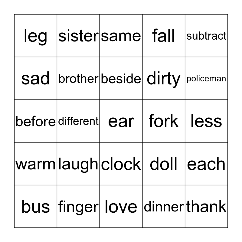 Level 2 Words (8) Bingo Card