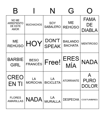 BINGO MUSICAL NADINO Bingo Card