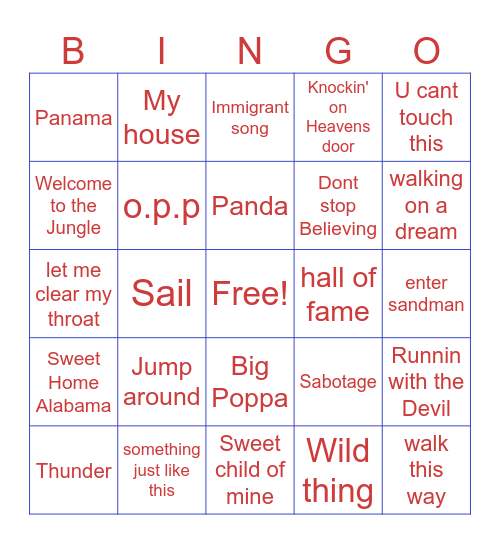 Walk on songs Bingo Card