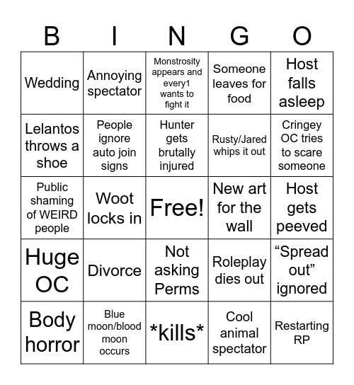 Hunter VS Creature Session!! Bingo Card