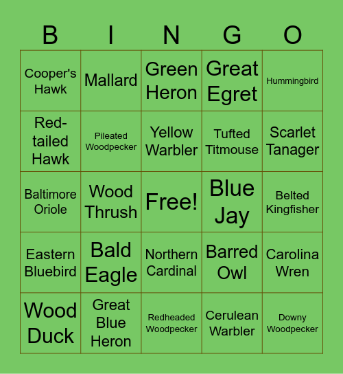 Bird Bingo Card
